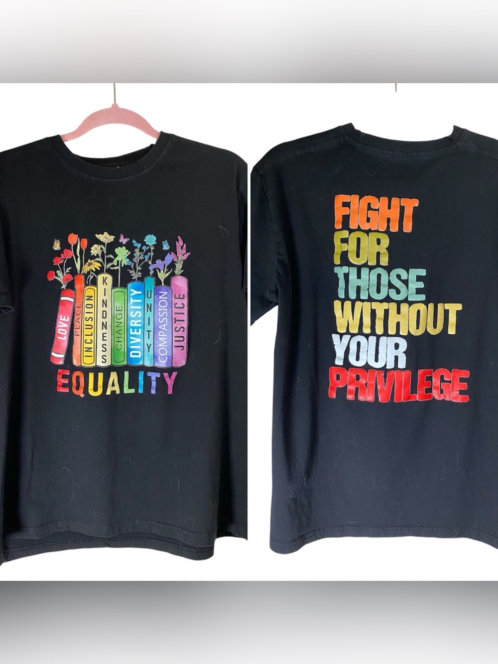 EQUALITY‎ TEE Black Rainbow Colors Women’s L